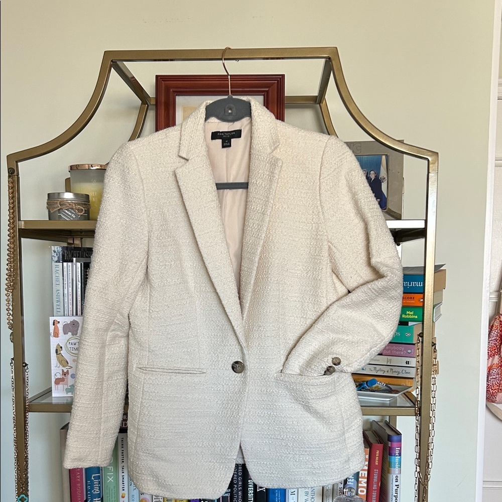 Ann Taylor 4P Light Cream Tweed Blazer Suit Jacket